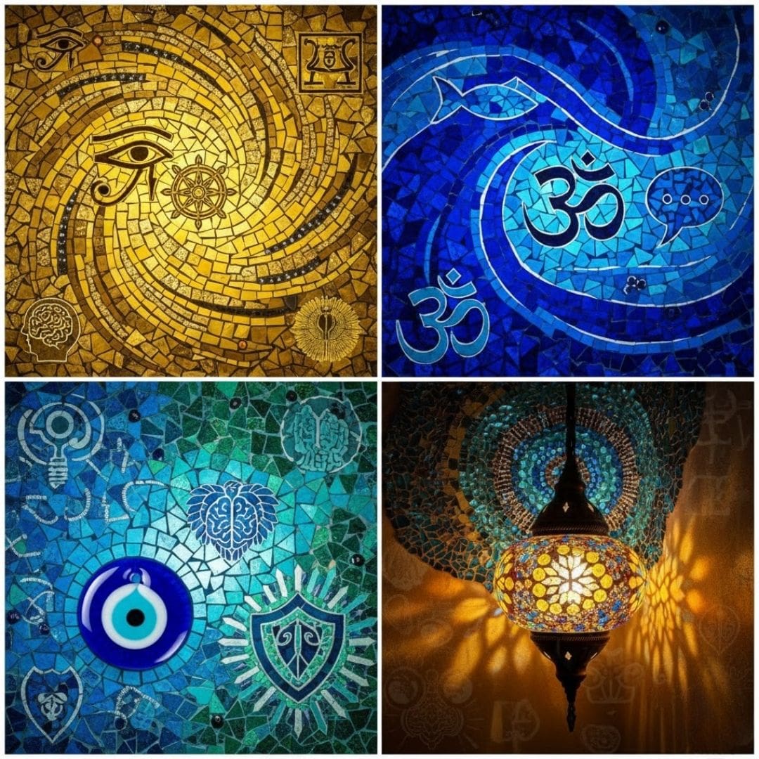 Mosaic Art with Spiritual Meaning: Yellow, Blue, and Turquoise Shards