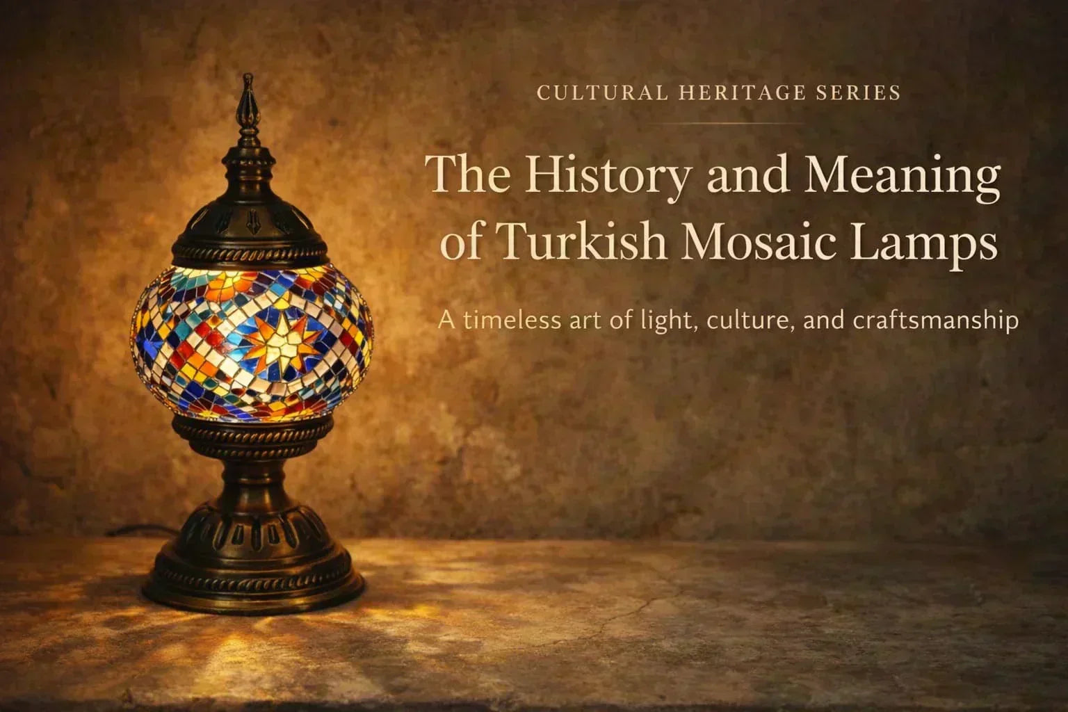 An illuminated Turkish mosaic lamp showcasing centuries of Ottoman and Byzantine craftsmanship and cultural heritage.