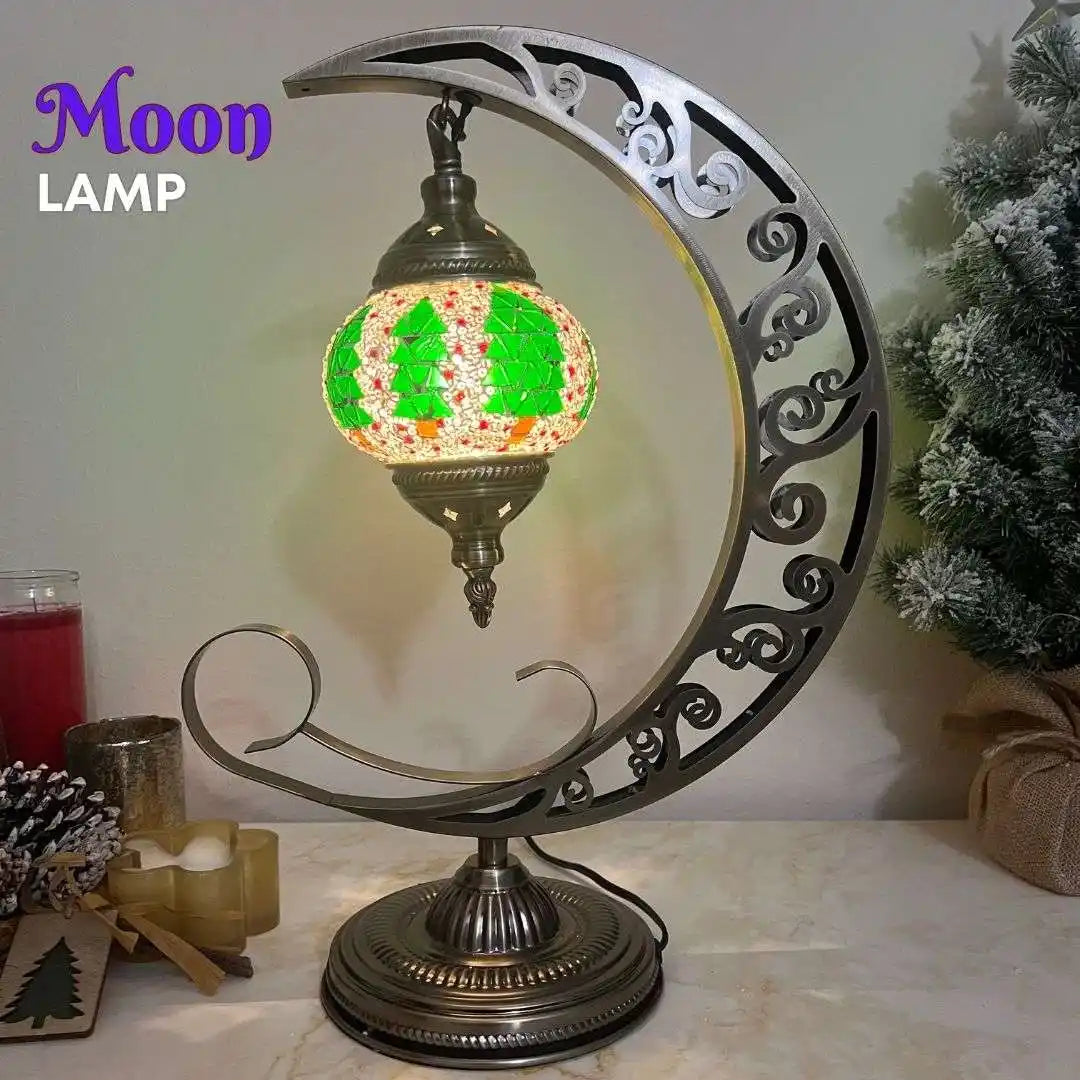 Decorative moon-shaped lamp with Christmas tree motif and elegant crescent design