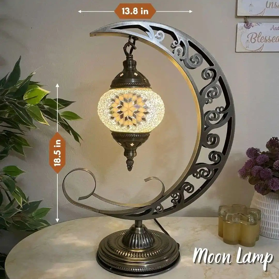 Handmade Mix Color Turkish Mosaic Moon Lamp White