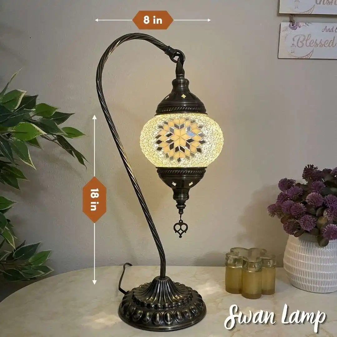 Dallas Collection Handmade Mix Color Turkish Mosaic Swan Lamp White