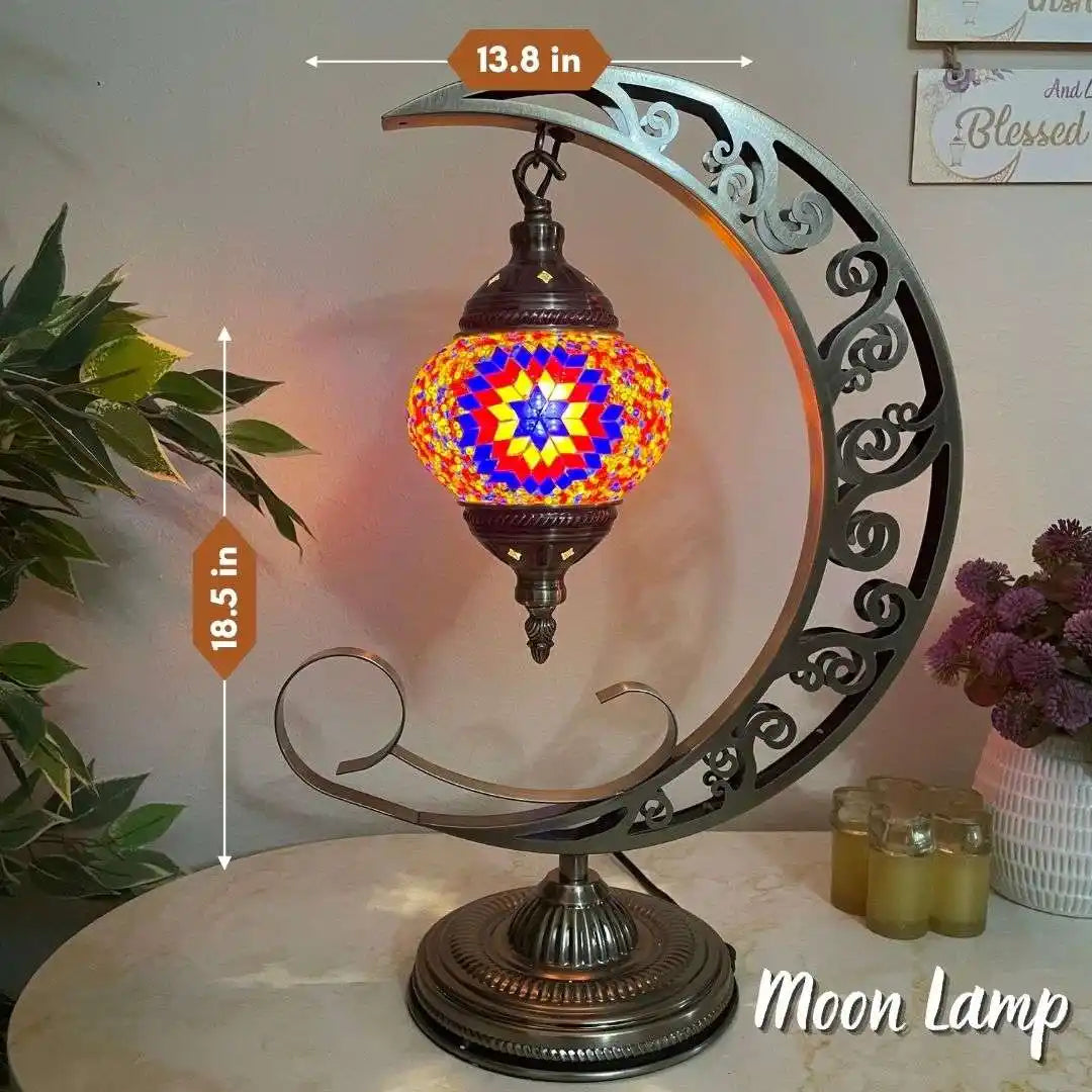 Handmade Turkish Moroccan Mosaic Lamp - Dallas - Blue-Red - turkish-lamp-workshop-PedalisaArt