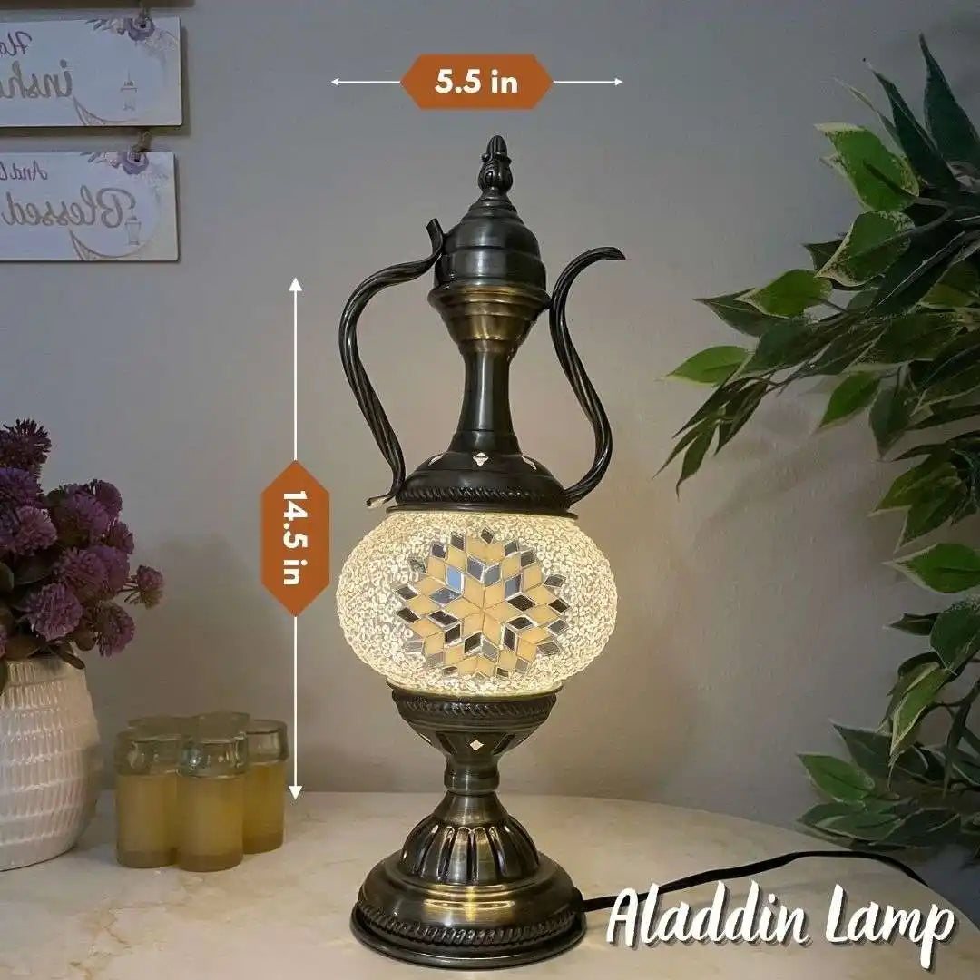 Handmade Turkish Moroccan Mosaic Lamp - Dallas - White-Mirror - turkish-lamp-workshop-PedalisaArt