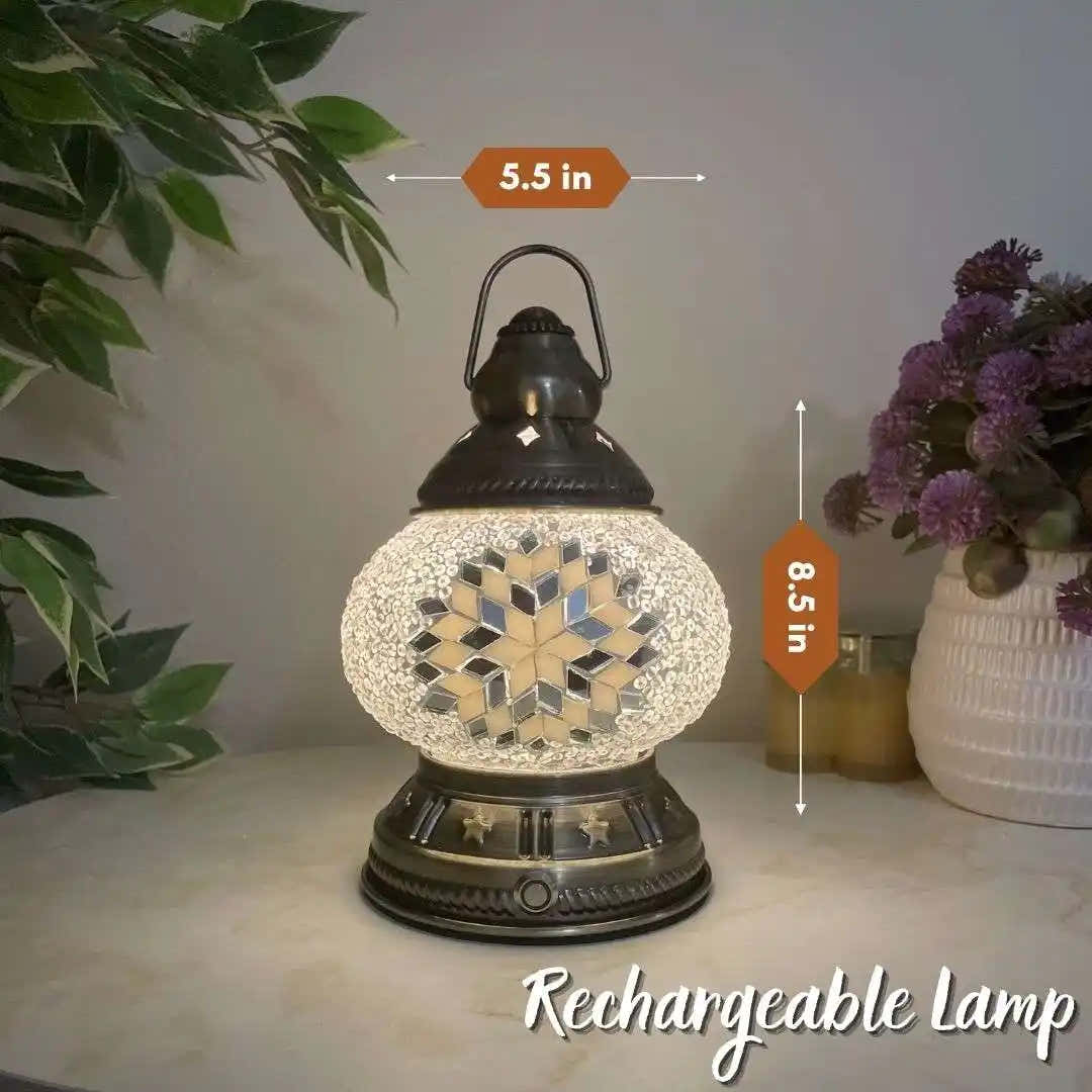 Handmade Turkish Moroccan Mosaic Lamp - Dallas - White-Mirror - turkish-lamp-workshop-PedalisaArt