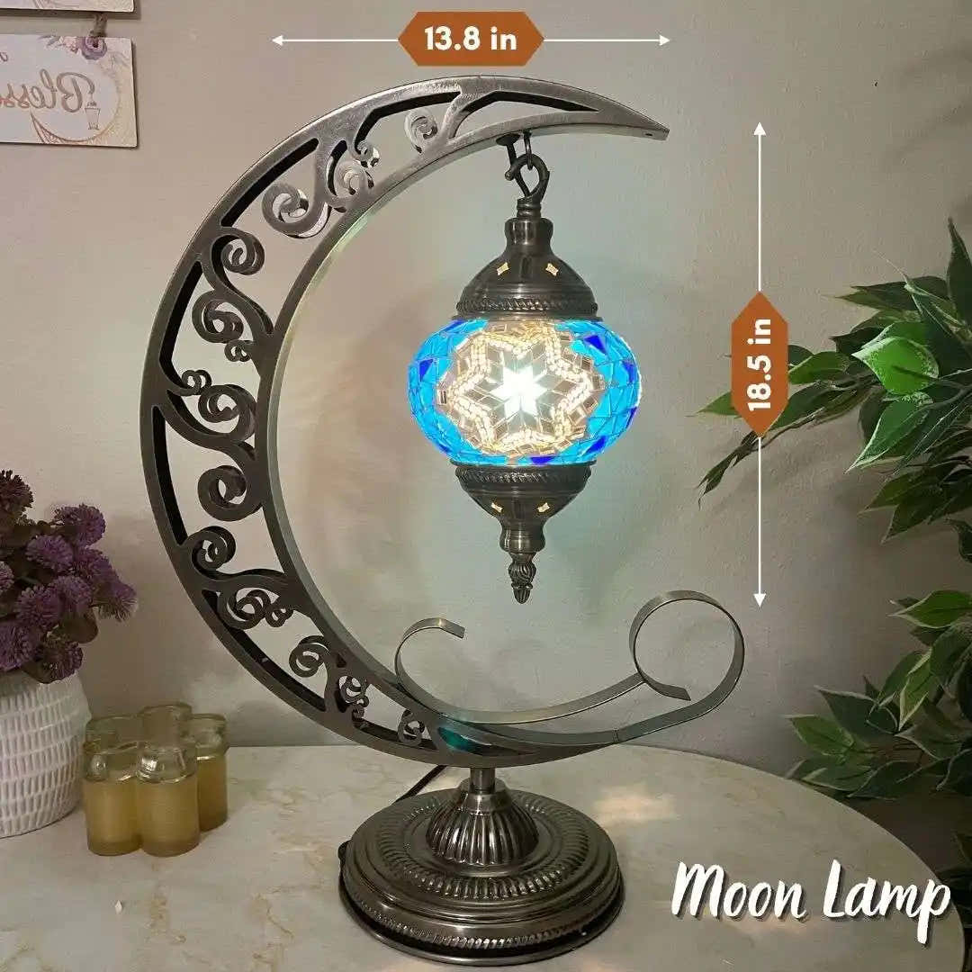 Handmade Turkish Moroccan Mosaic Lamp - Houston Blue White - turkish-lamp-workshop-PedalisaArt