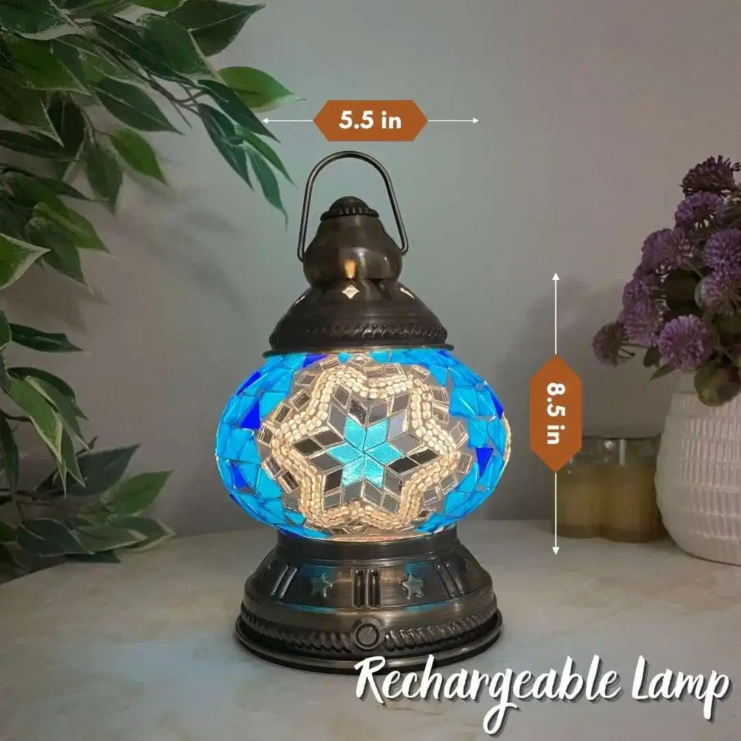 Handmade Turkish Moroccan Mosaic Lamp - Houston Blue White - turkish-lamp-workshop-PedalisaArt