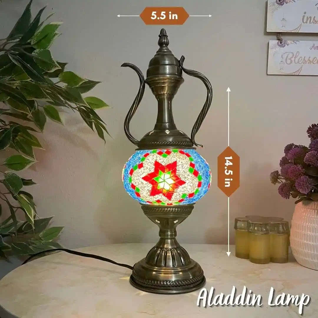 Handmade Turkish Moroccan Mosaic Lamp - Houston Red Blue - turkish-lamp-workshop-PedalisaArt