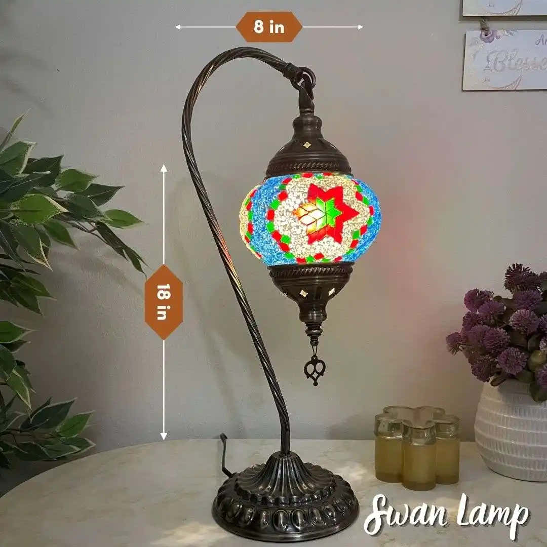 Handmade Turkish Moroccan Mosaic Lamp - Houston Red Blue - turkish-lamp-workshop-PedalisaArt