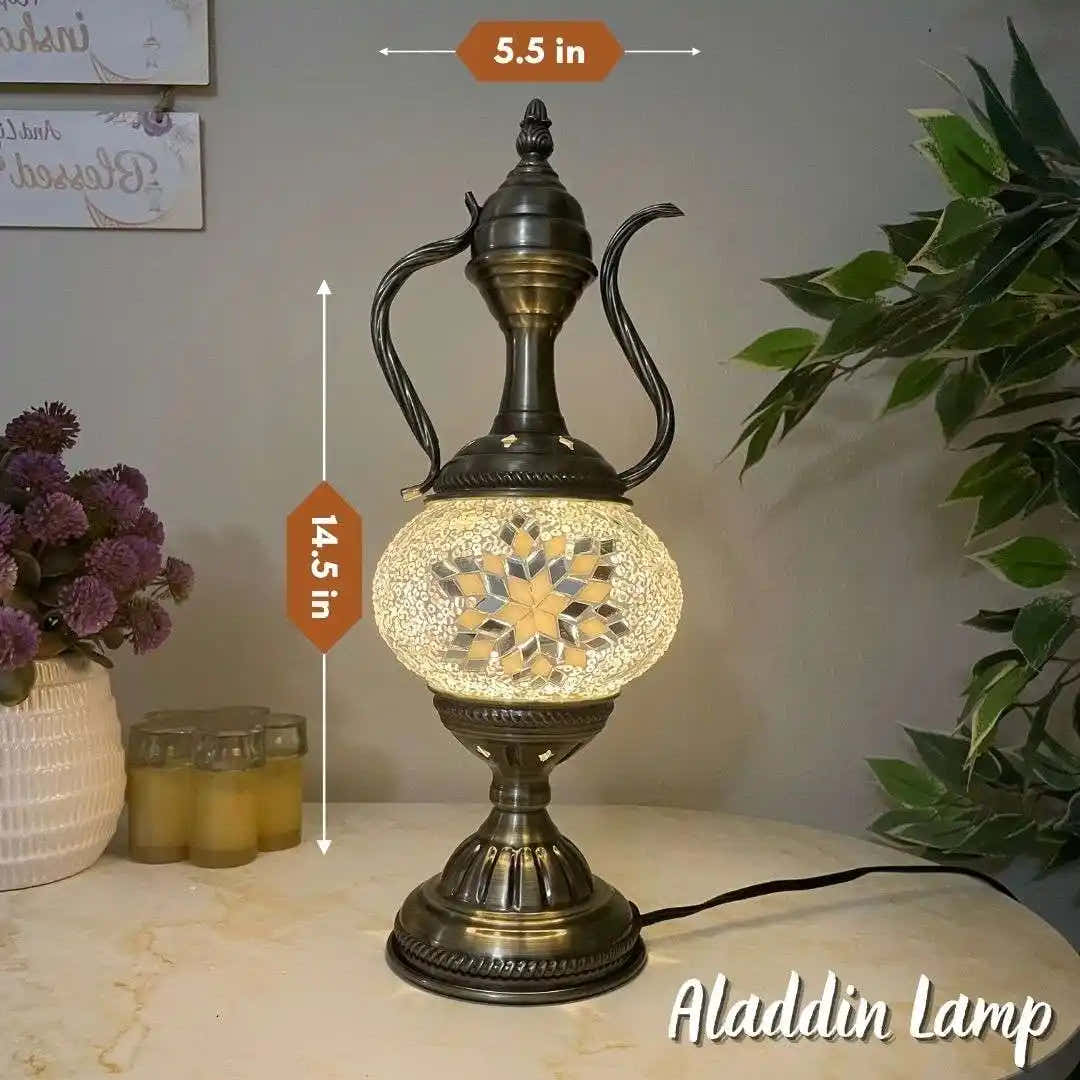 Handmade Turkish Moroccan Mosaic Lamp - Houston White Mirror - turkish-lamp-workshop-PedalisaArt