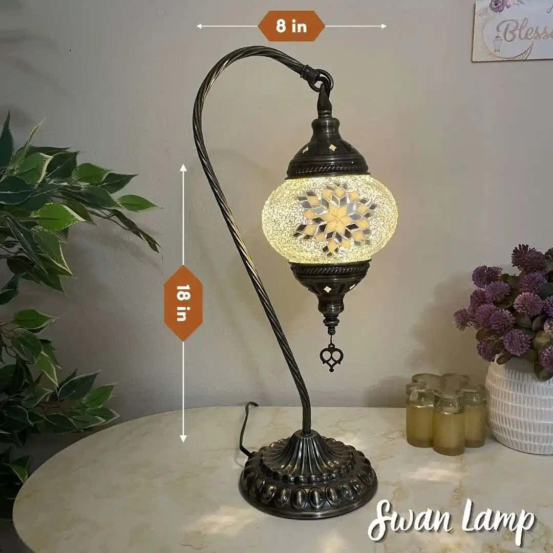 Handmade Turkish Moroccan Mosaic Lamp - Houston White Mirror - turkish-lamp-workshop-PedalisaArt