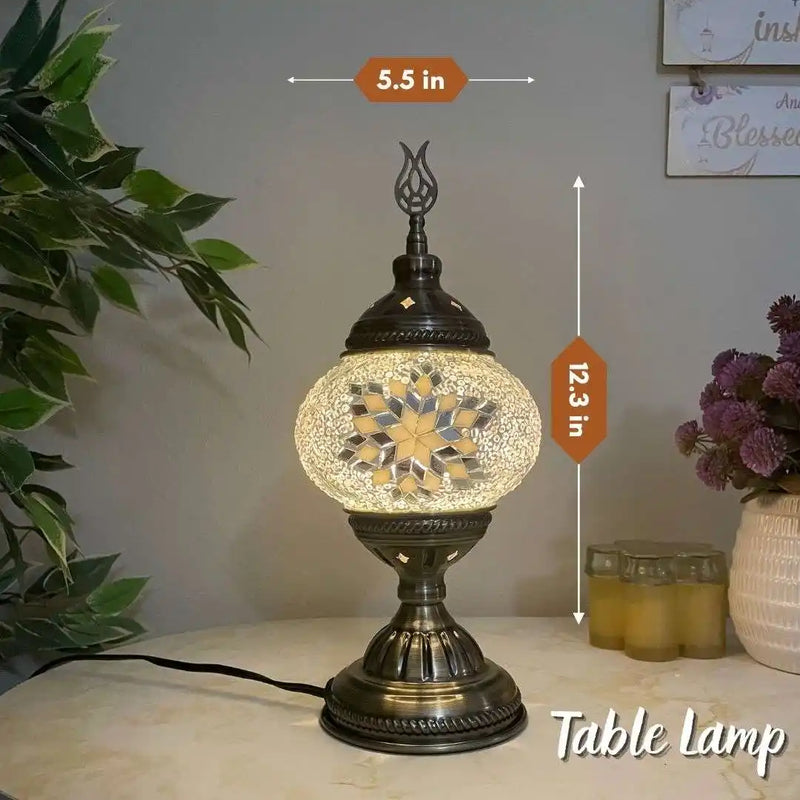 Handmade Turkish Moroccan Mosaic Lamp - Houston White Mirror - turkish-lamp-workshop-PedalisaArt