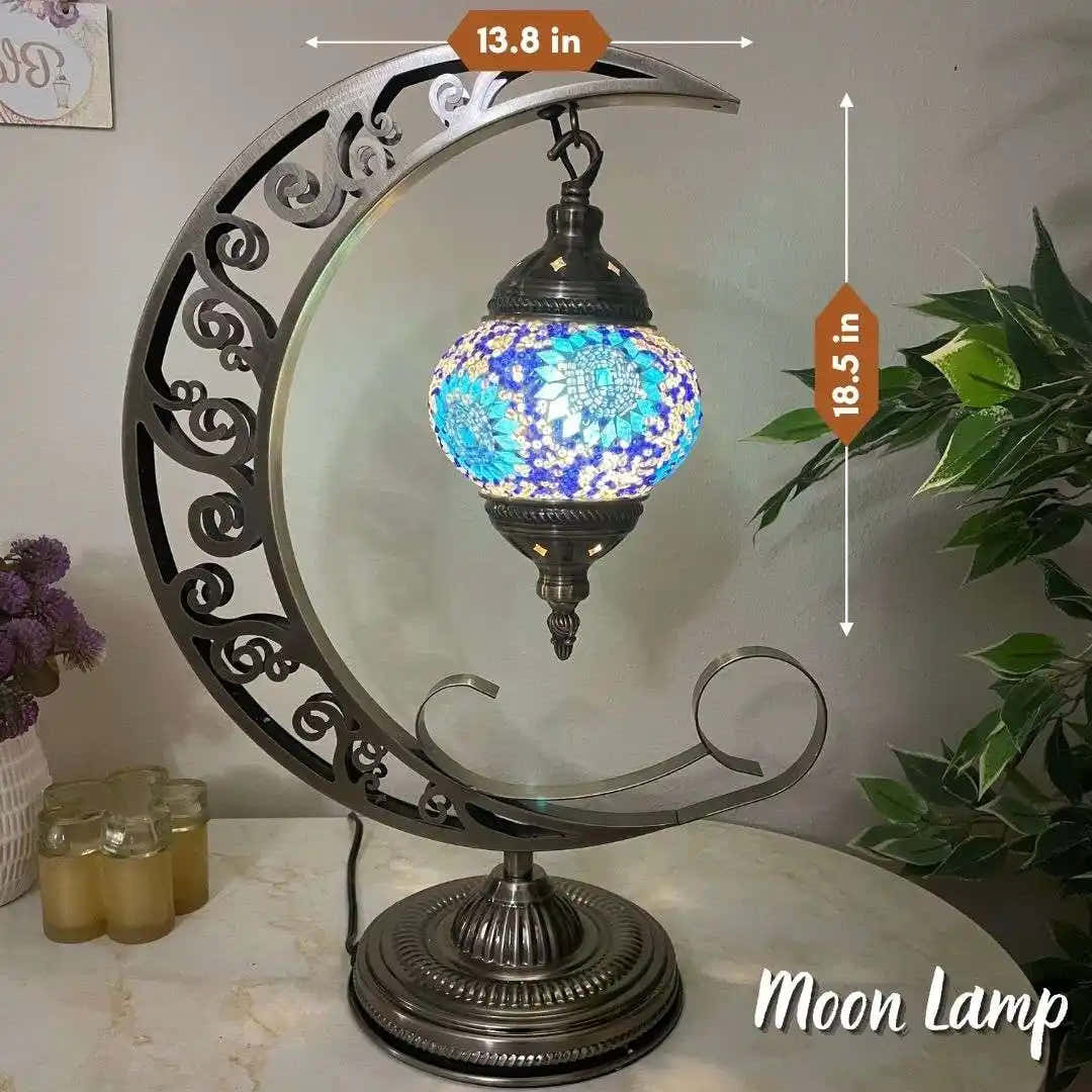 Handmade Turkish Moroccan Mosaic Lamp - Kansas Blue - turkish-lamp-workshop-PedalisaArt