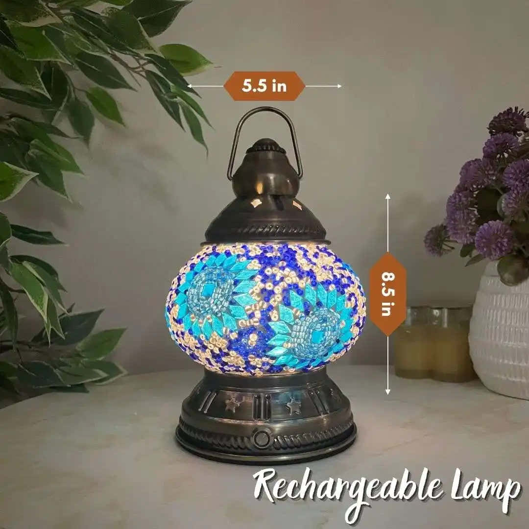 Handmade Turkish Moroccan Mosaic Lamp - Kansas Blue - turkish-lamp-workshop-PedalisaArt