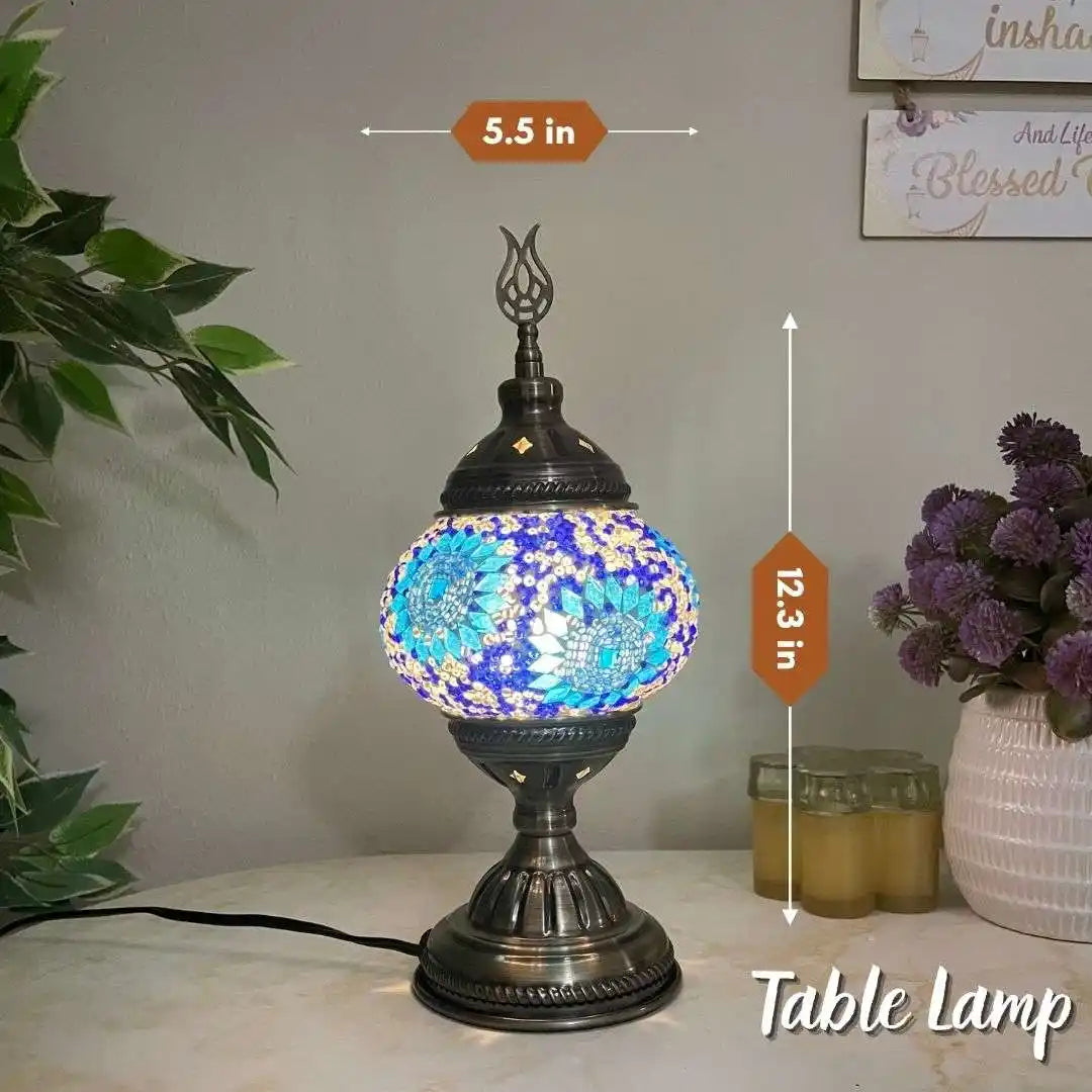 Handmade Turkish Moroccan Mosaic Lamp - Kansas Blue - turkish-lamp-workshop-PedalisaArt
