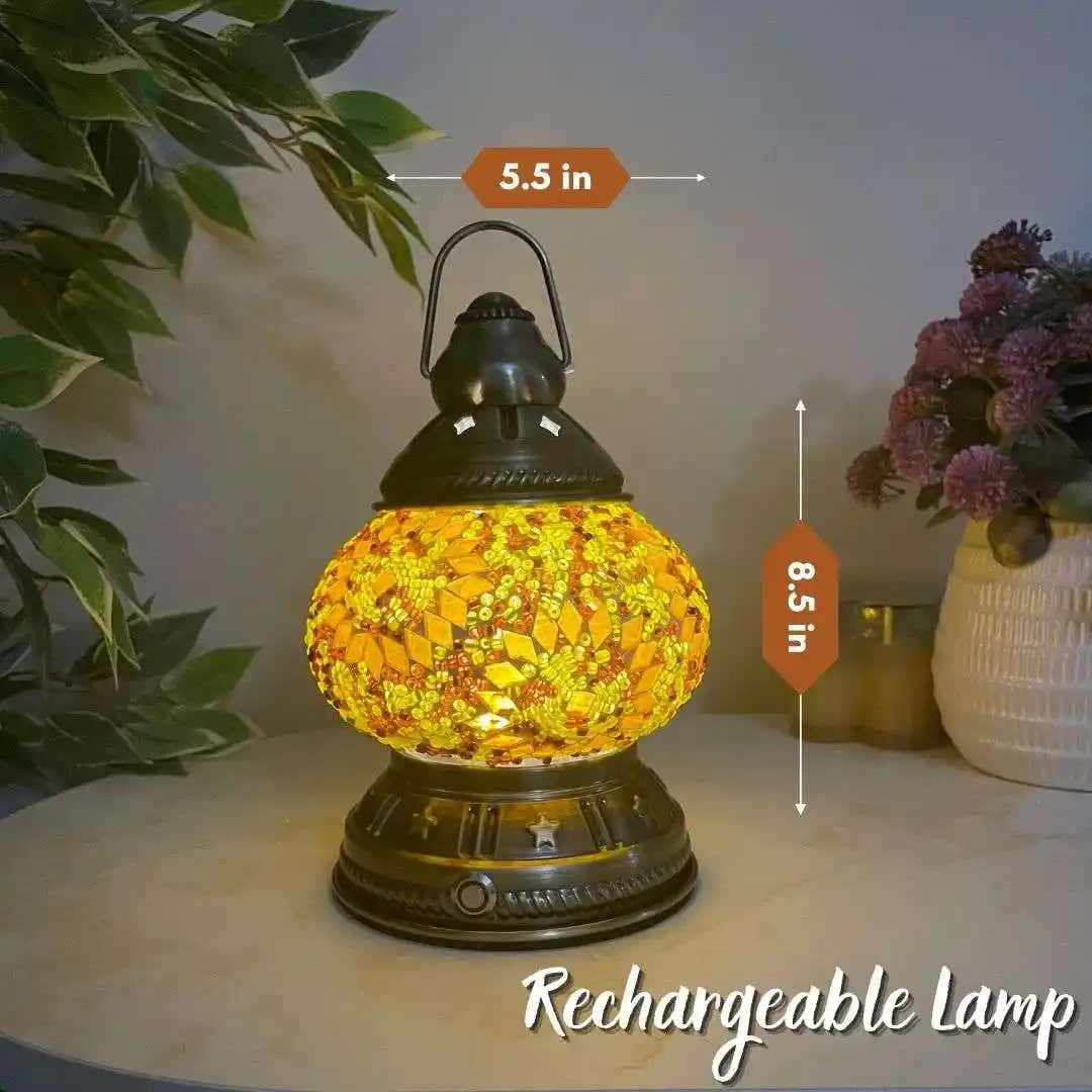 Handmade Turkish Moroccan Mosaic Lamp - Kansas Yellow Brown - turkish-lamp-workshop-PedalisaArt