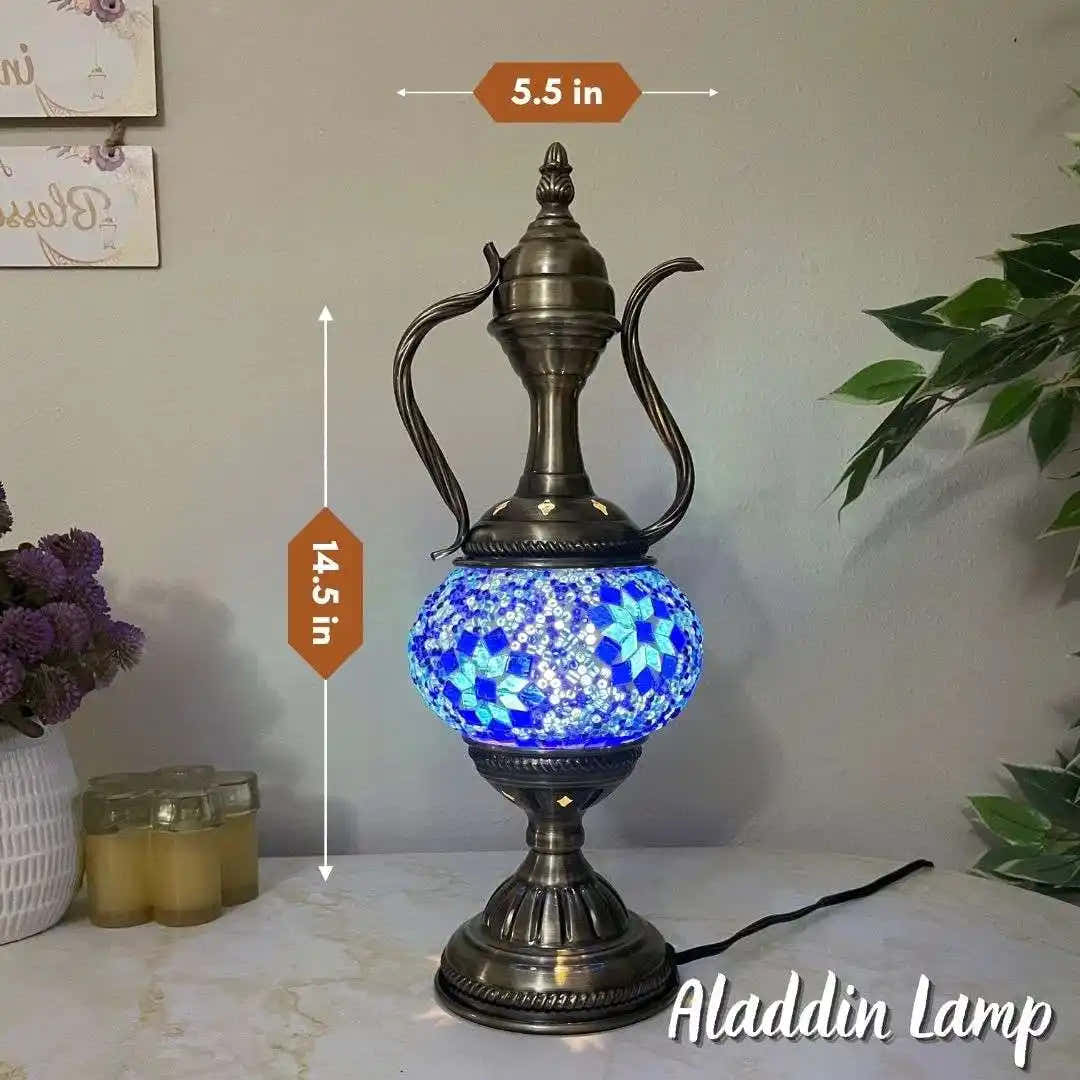 Handmade Turkish Moroccan Mosaic Lamp - Miami Blue - turkish-lamp-workshop-PedalisaArt