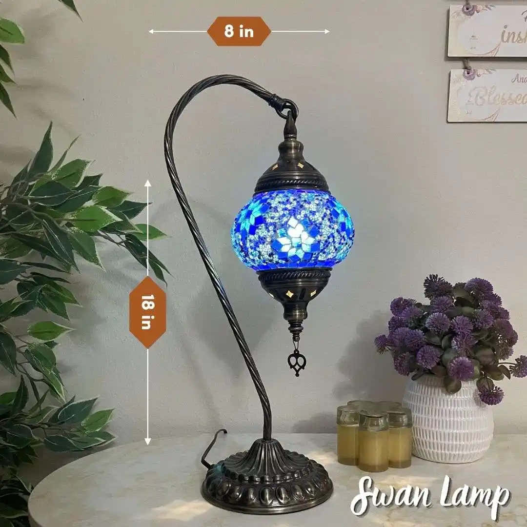 Handmade Turkish Moroccan Mosaic Lamp - Miami Blue - turkish-lamp-workshop-PedalisaArt