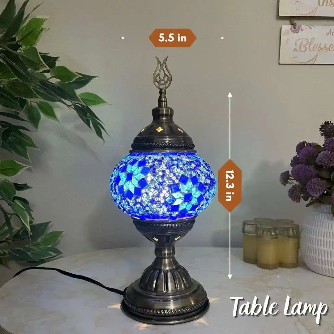 Handmade Turkish Moroccan Mosaic Lamp - Miami Blue - turkish-lamp-workshop-PedalisaArt