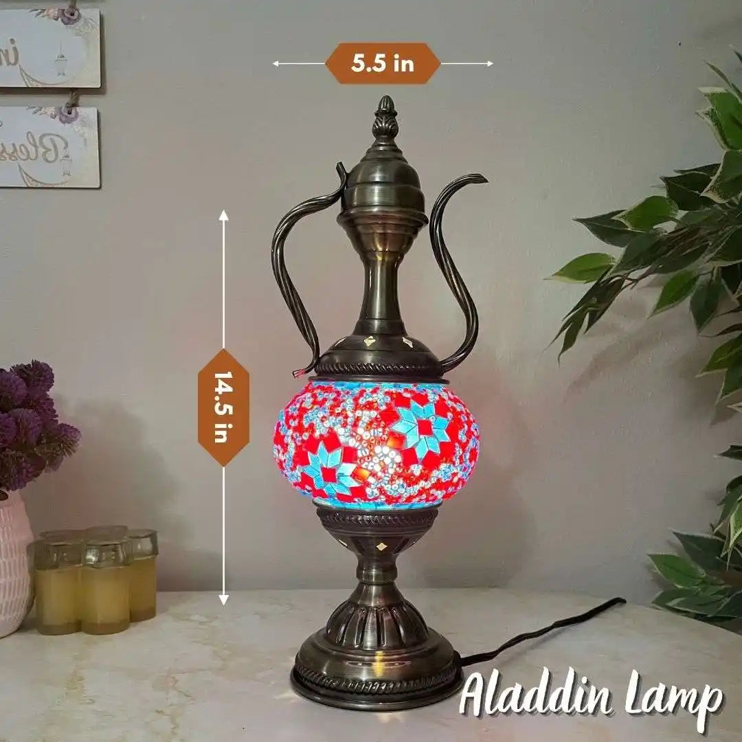 Handmade Turkish Moroccan Mosaic Lamp - Miami - Red-Blue - turkish-lamp-workshop-PedalisaArt