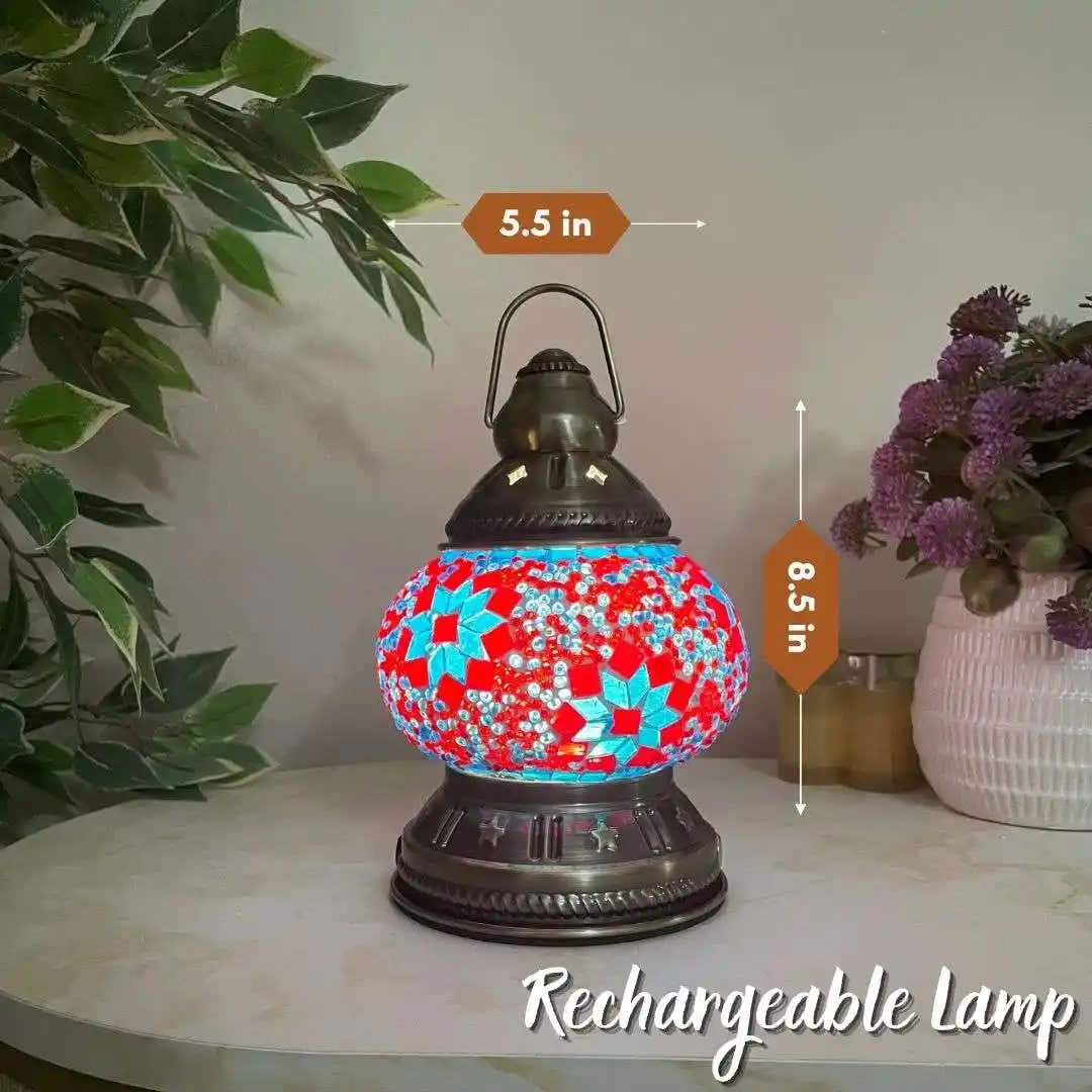 Handmade Turkish Moroccan Mosaic Lamp - Miami - Red-Blue - turkish-lamp-workshop-PedalisaArt