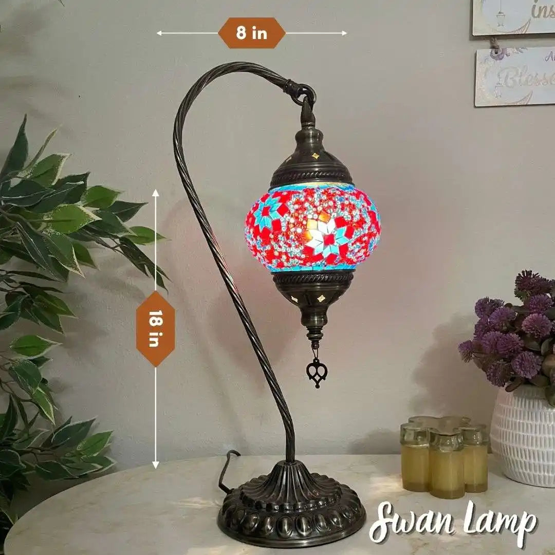 Handmade Turkish Moroccan Mosaic Lamp - Miami - Red-Blue - turkish-lamp-workshop-PedalisaArt