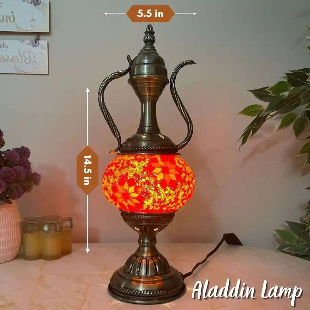 Handmade Turkish Moroccan Mosaic Lamp - Miami - Red-Orange - turkish-lamp-workshop-PedalisaArt