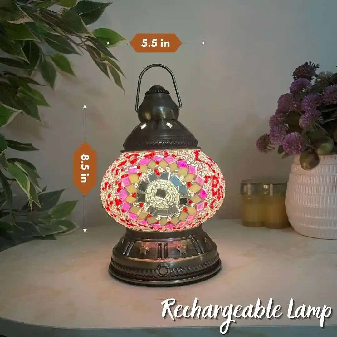 Handmade Turkish Moroccan Mosaic Lamp - Orlando Pink White - turkish-lamp-workshop-PedalisaArt