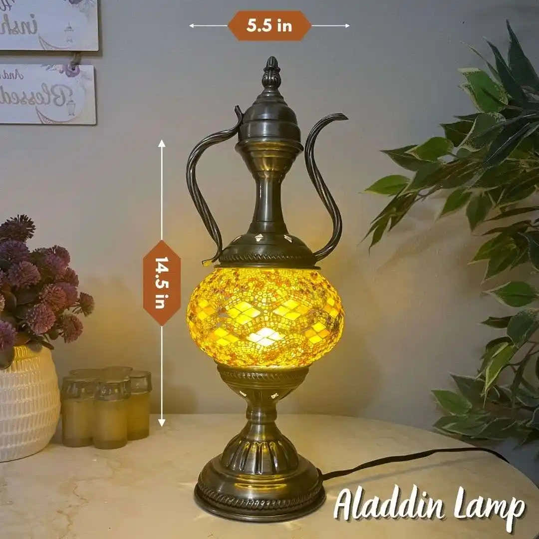 Handmade Turkish Moroccan Mosaic Lamp - Phoneix Yellow Brown - turkish-lamp-workshop-PedalisaArt