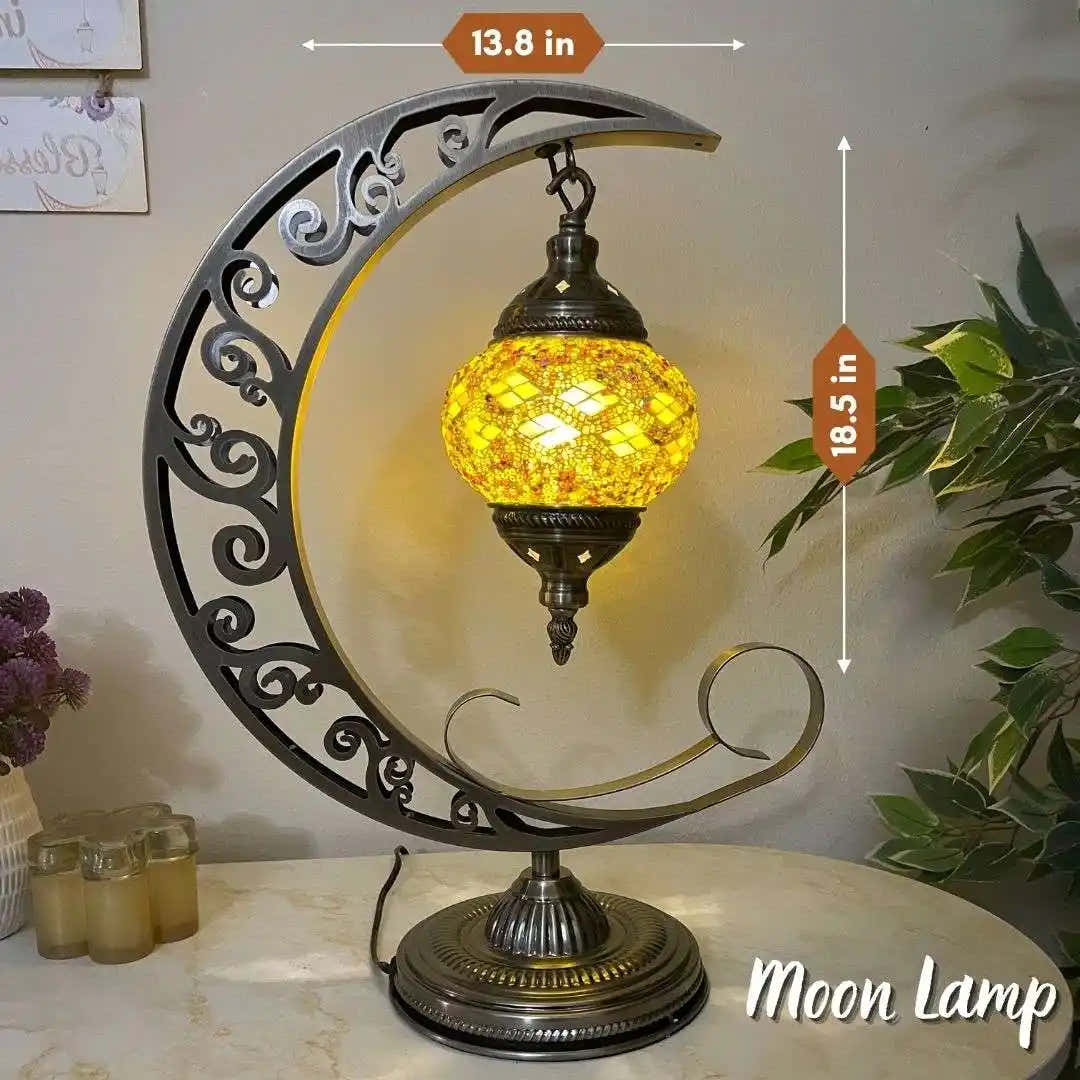 Handmade Turkish Moroccan Mosaic Lamp - Phoneix Yellow Brown - turkish-lamp-workshop-PedalisaArt