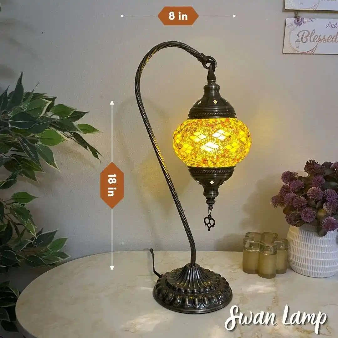 Handmade Turkish Moroccan Mosaic Lamp - Phoneix Yellow Brown - turkish-lamp-workshop-PedalisaArt