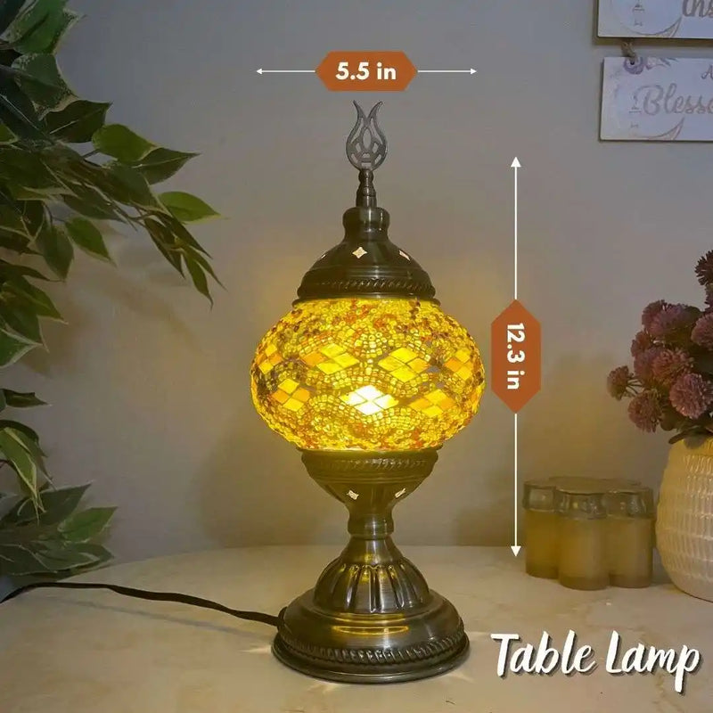 Handmade Turkish Moroccan Mosaic Lamp - Phoneix Yellow Brown - turkish-lamp-workshop-PedalisaArt