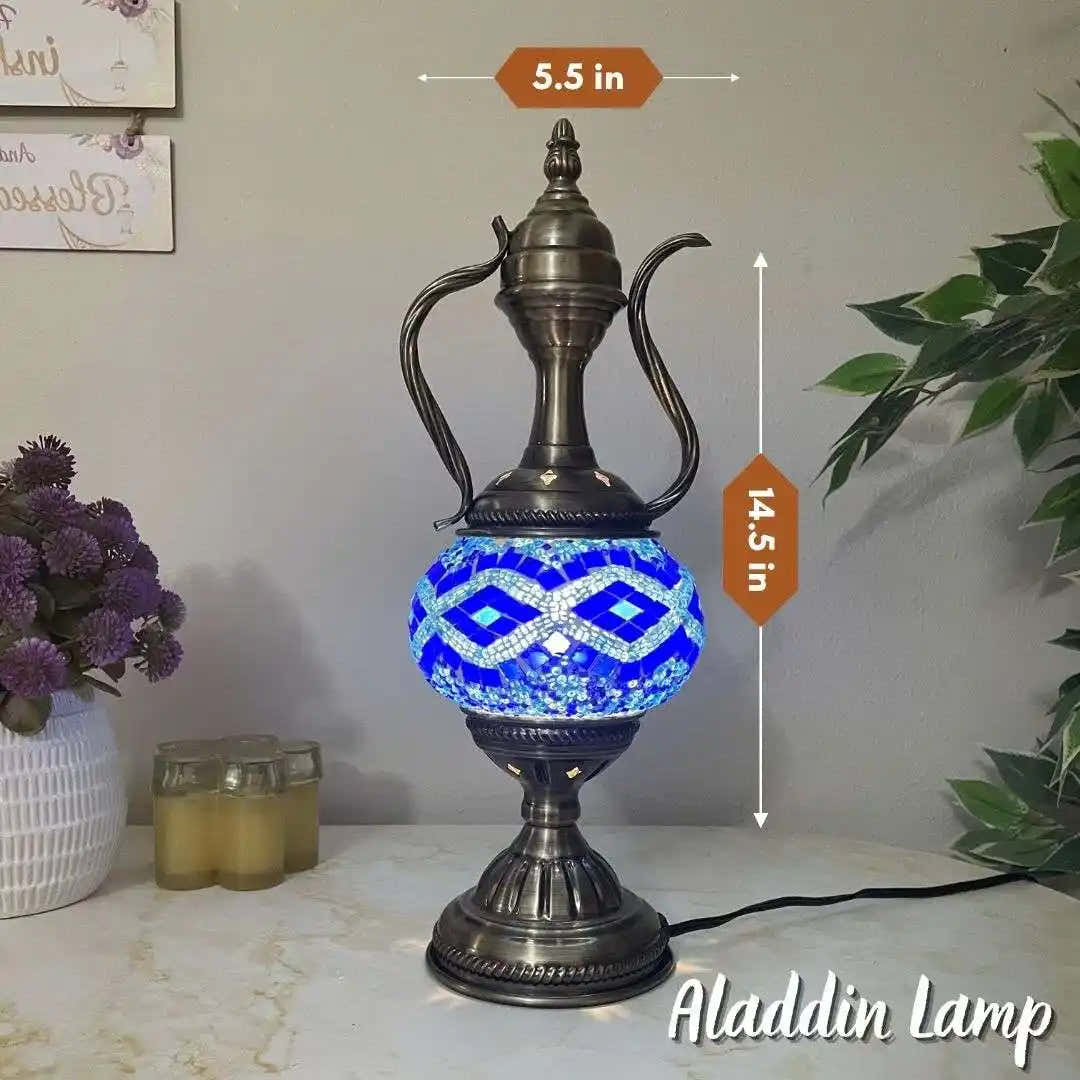 Handmade Turkish Moroccan Mosaic Lamp - San Francisco Blue - turkish-lamp-workshop-PedalisaArt