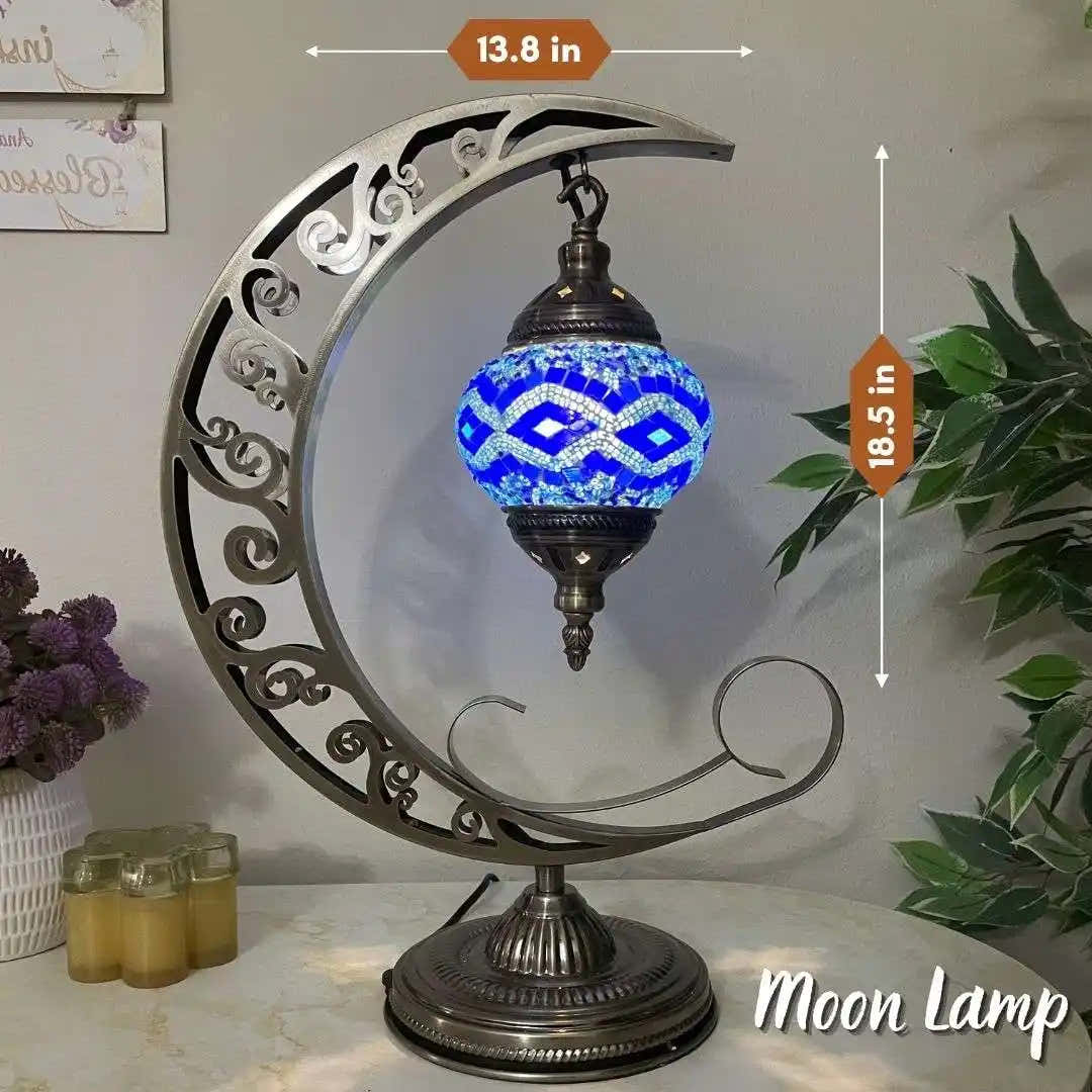 Handmade Turkish Moroccan Mosaic Lamp - San Francisco Blue - turkish-lamp-workshop-PedalisaArt