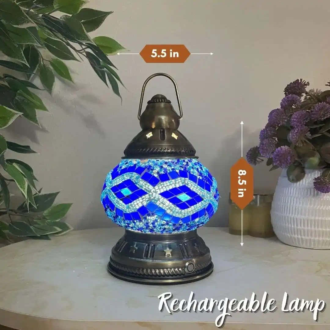 Handmade Turkish Moroccan Mosaic Lamp - San Francisco Blue - turkish-lamp-workshop-PedalisaArt