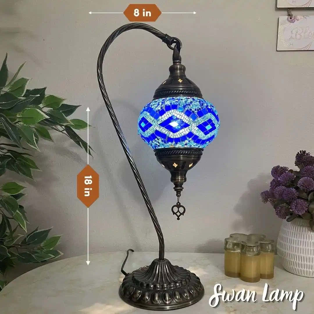 Handmade Turkish Moroccan Mosaic Lamp - San Francisco Blue - turkish-lamp-workshop-PedalisaArt