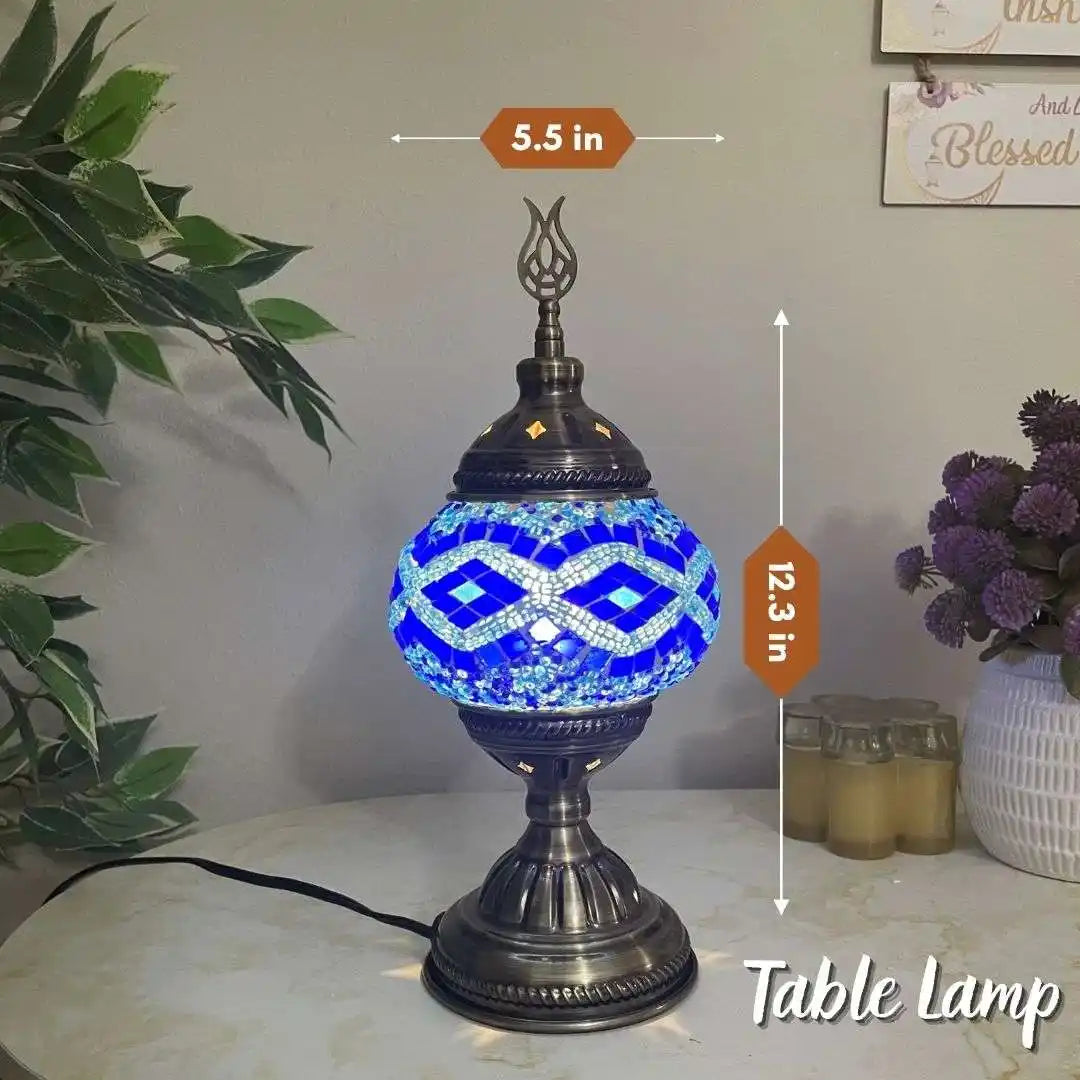 Handmade Turkish Moroccan Mosaic Lamp - San Francisco Blue - turkish-lamp-workshop-PedalisaArt