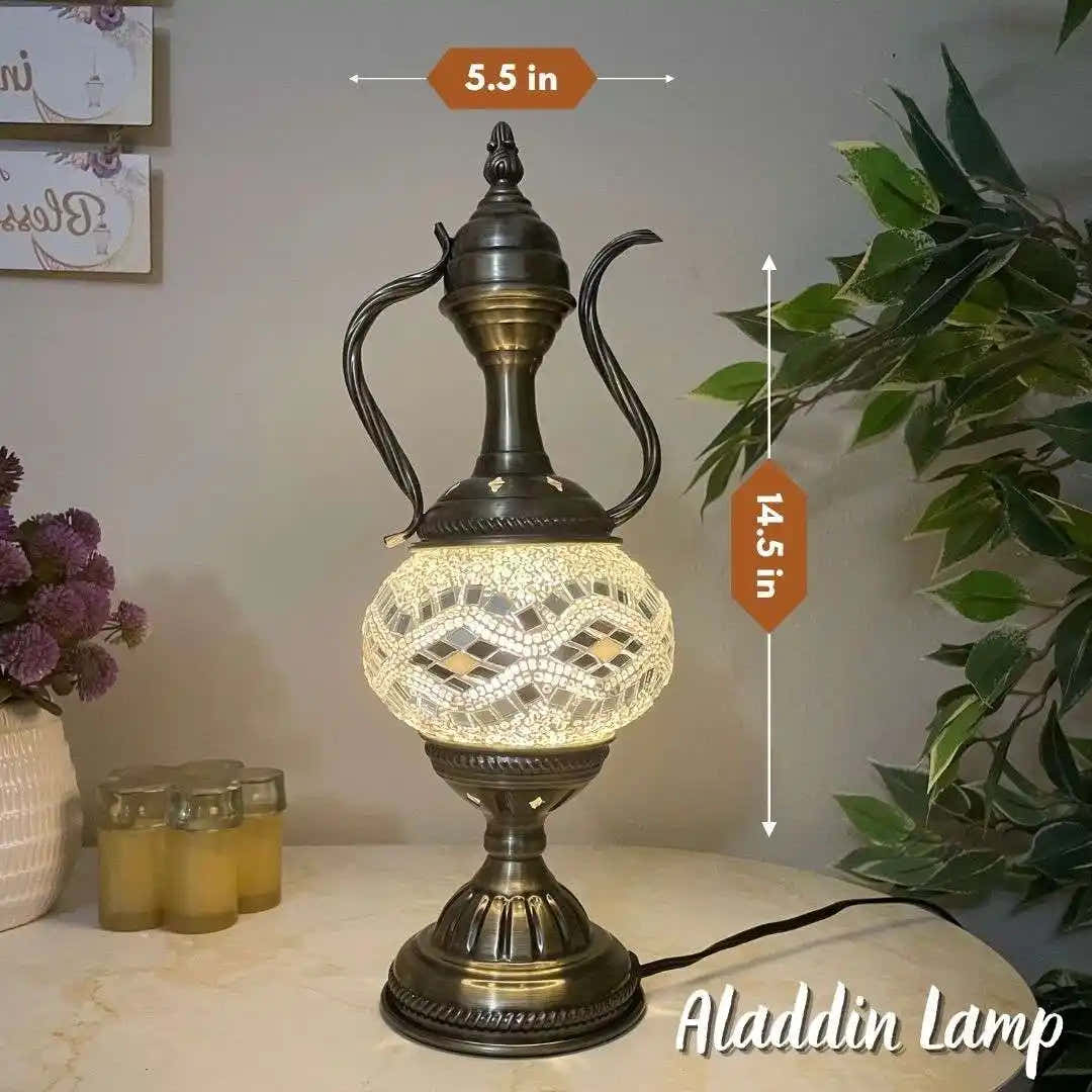 Handmade Turkish Moroccan Mosaic Lamp - San Francisco White Mirror - turkish-lamp-workshop-PedalisaArt