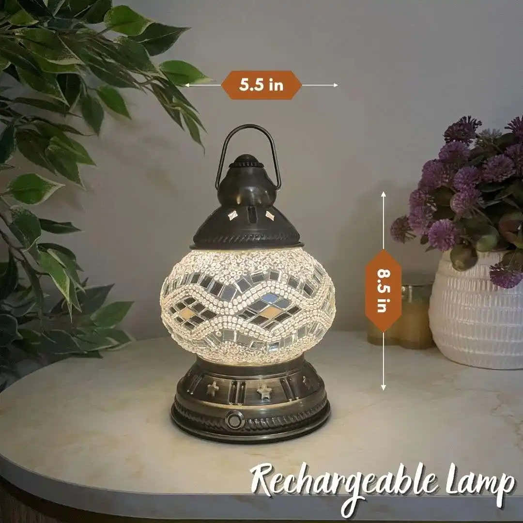 Handmade Turkish Moroccan Mosaic Lamp - San Francisco White Mirror - turkish-lamp-workshop-PedalisaArt