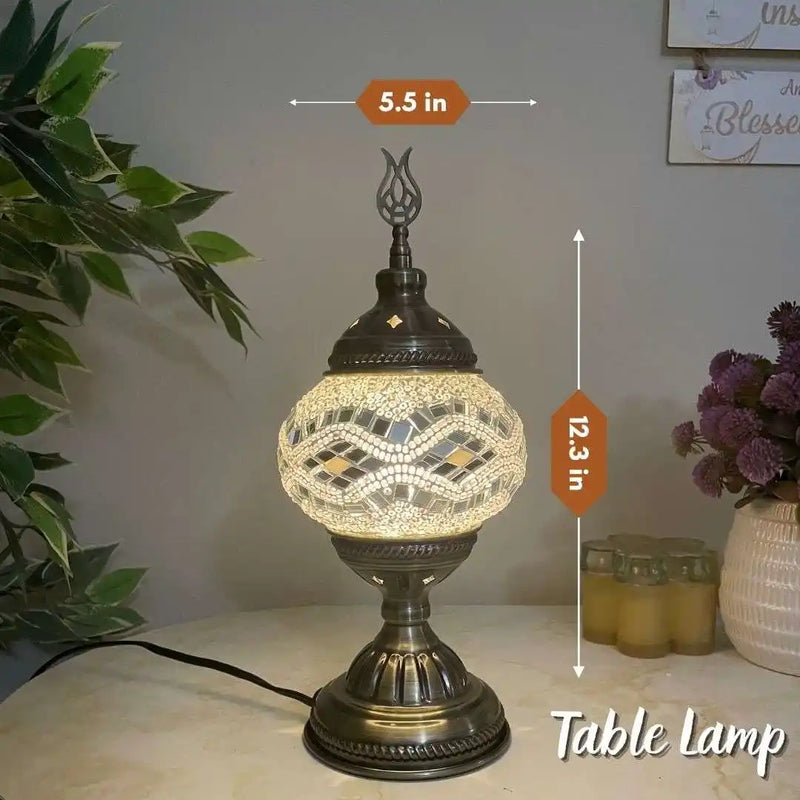 Handmade Turkish Moroccan Mosaic Lamp - San Francisco White Mirror - turkish-lamp-workshop-PedalisaArt