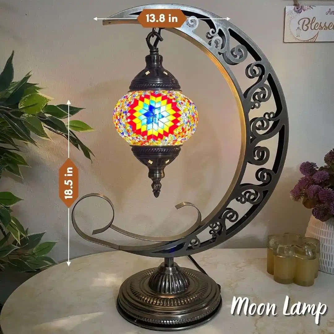 Handmade Turkish Mosaic Lamp - Rainbow Ready to Ship - turkish-lamp-workshop-PedalisaArt