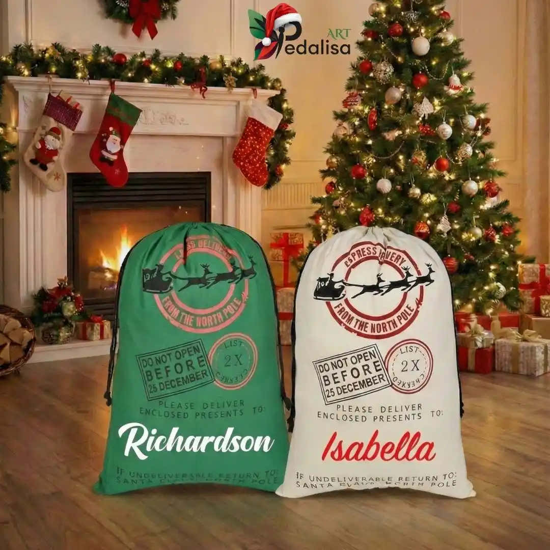 Personalized Canvas Santa Sack: Christmas Gift Bag - turkish-lamp-workshop-PedalisaArt