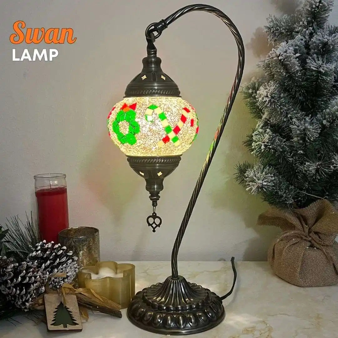 Christmas gift box wreath and candy cane pattern Turkish mosaic swan-style lamp DIY kit with festive holiday decoration