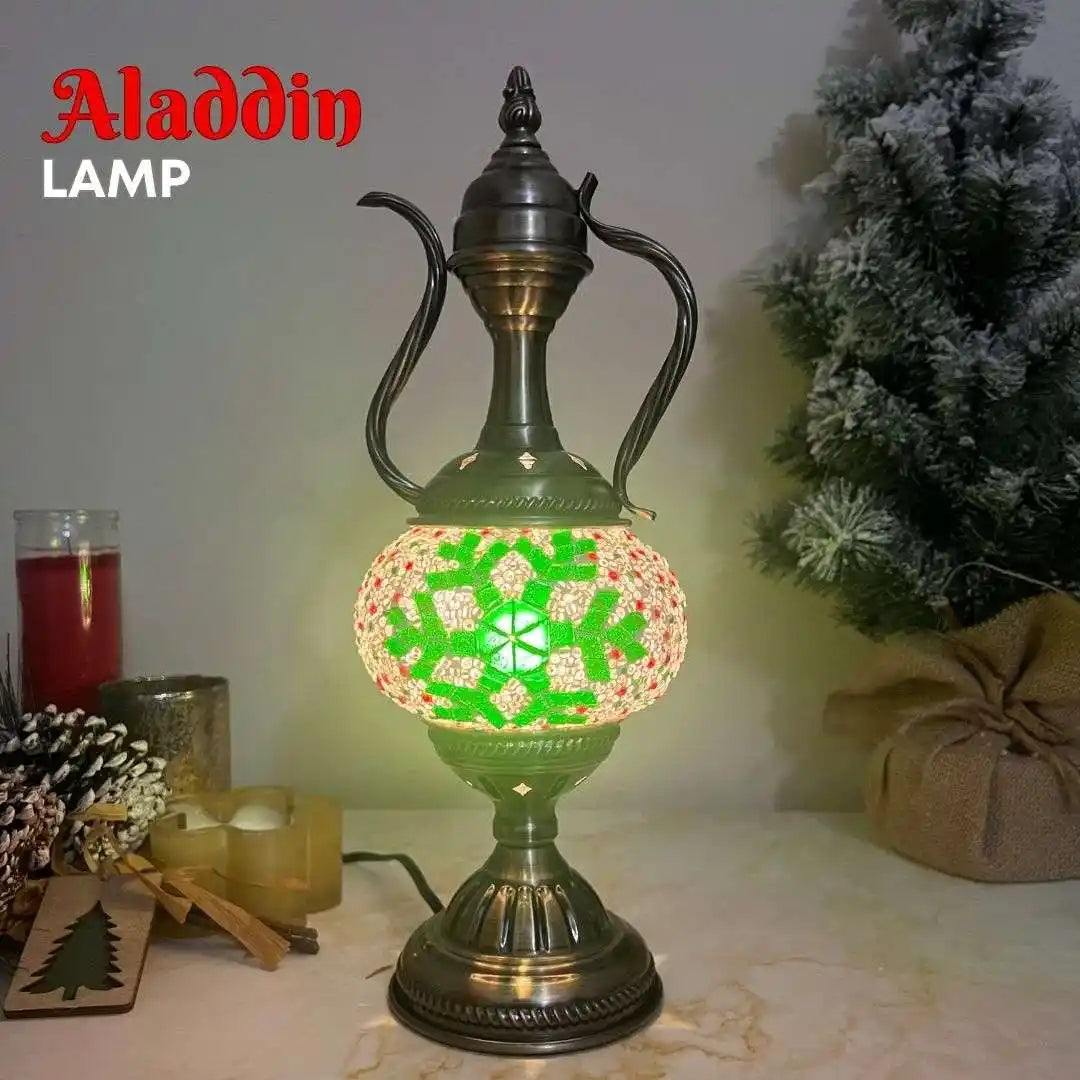 Christmas green snowflake pattern Turkish mosaic Aladdin-style lamp DIY kit with festive holiday decoration