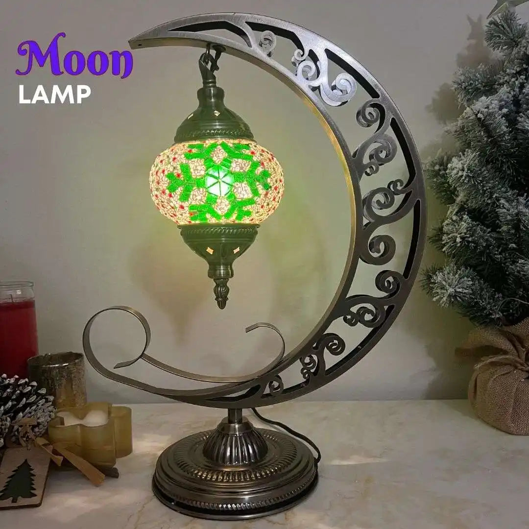 Christmas green snowflake pattern Turkish mosaic moon-shaped lamp DIY kit with festive holiday decoration