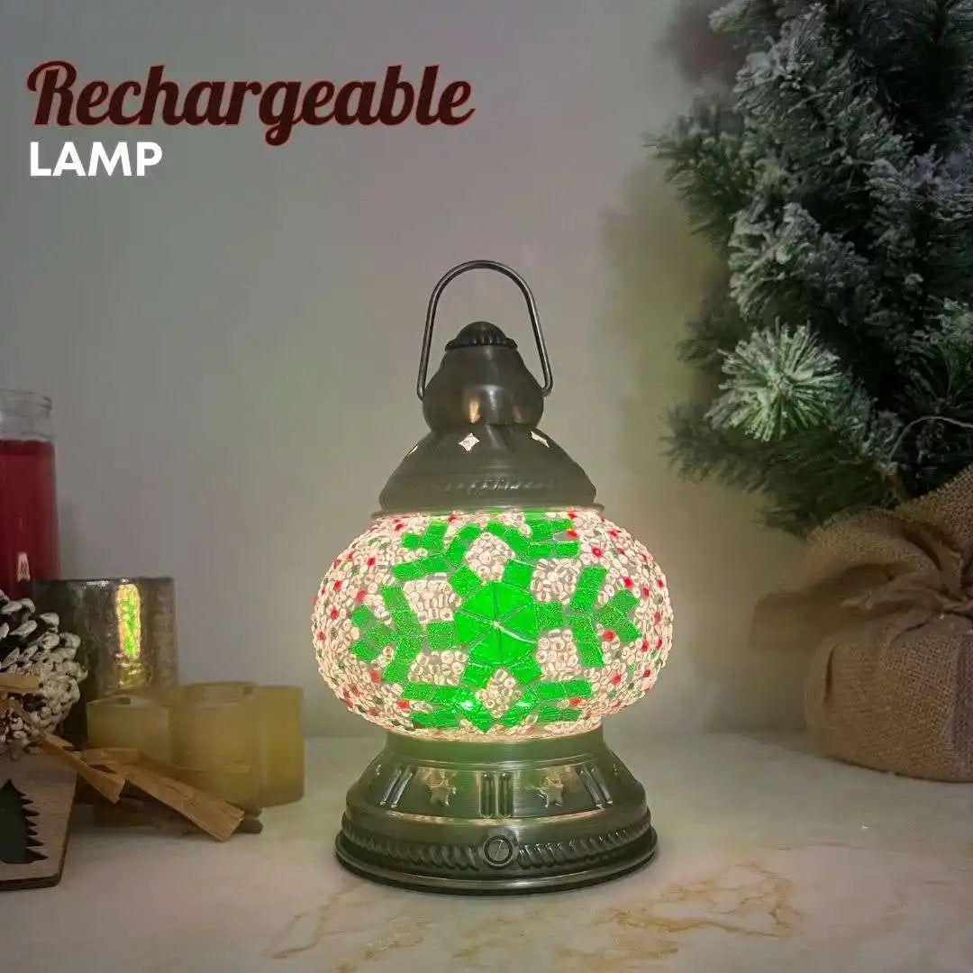 Christmas green snowflake pattern Turkish mosaic rechargeable portable lamp DIY kit with festive holiday decoration