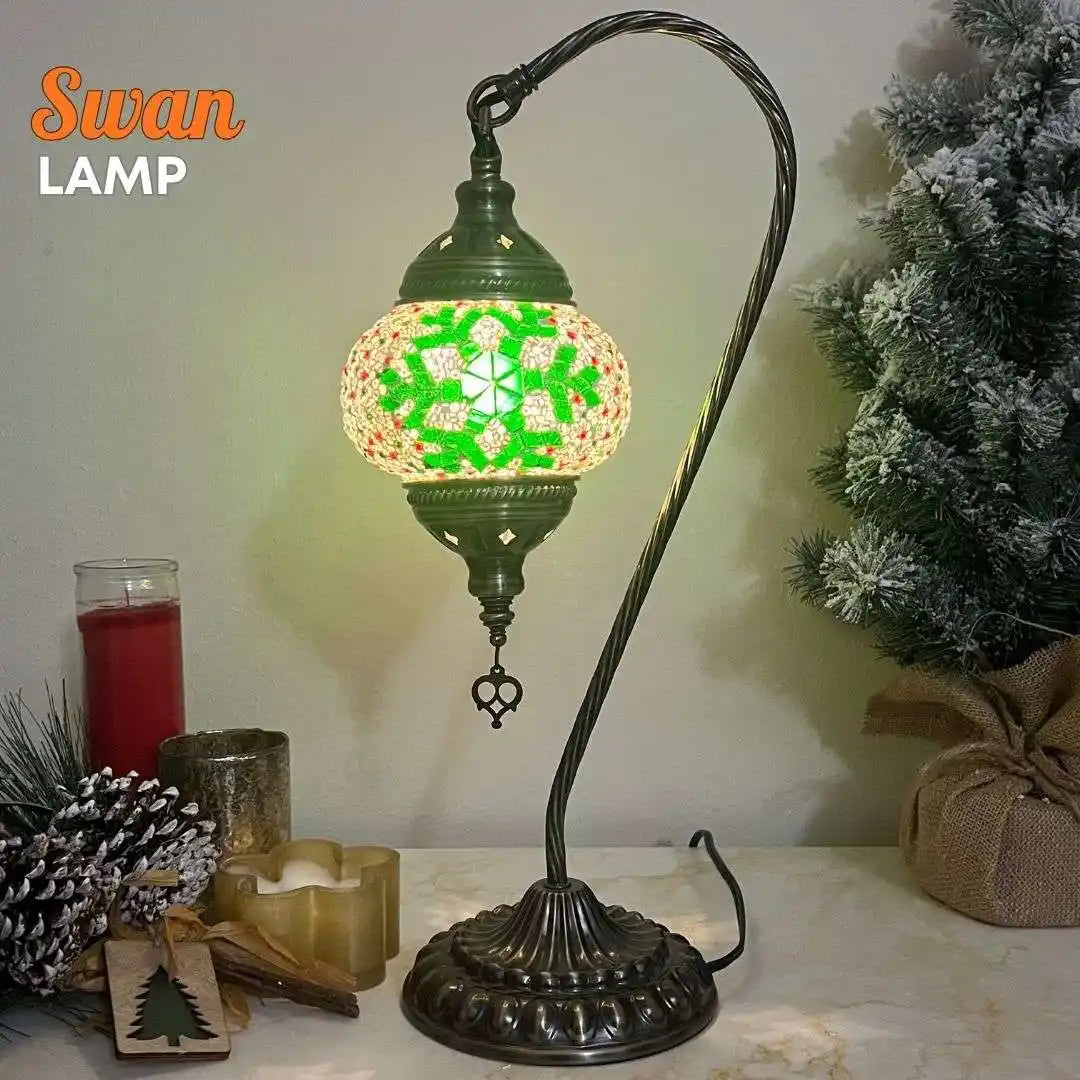 Christmas green snowflake pattern Turkish mosaic swan-style lamp DIY kit with festive holiday decoration