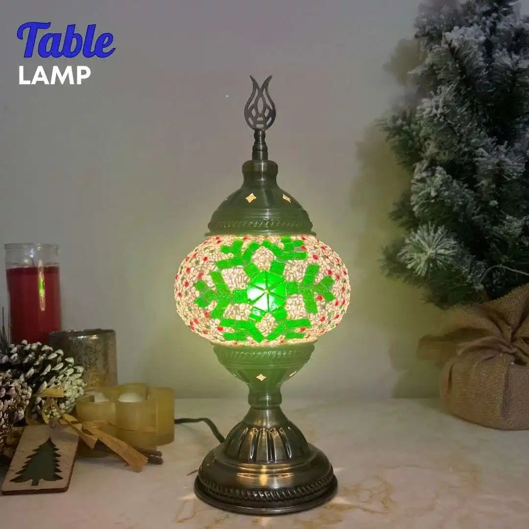 Christmas green snowflake pattern Turkish mosaic table lamp DIY kit with festive holiday decoration