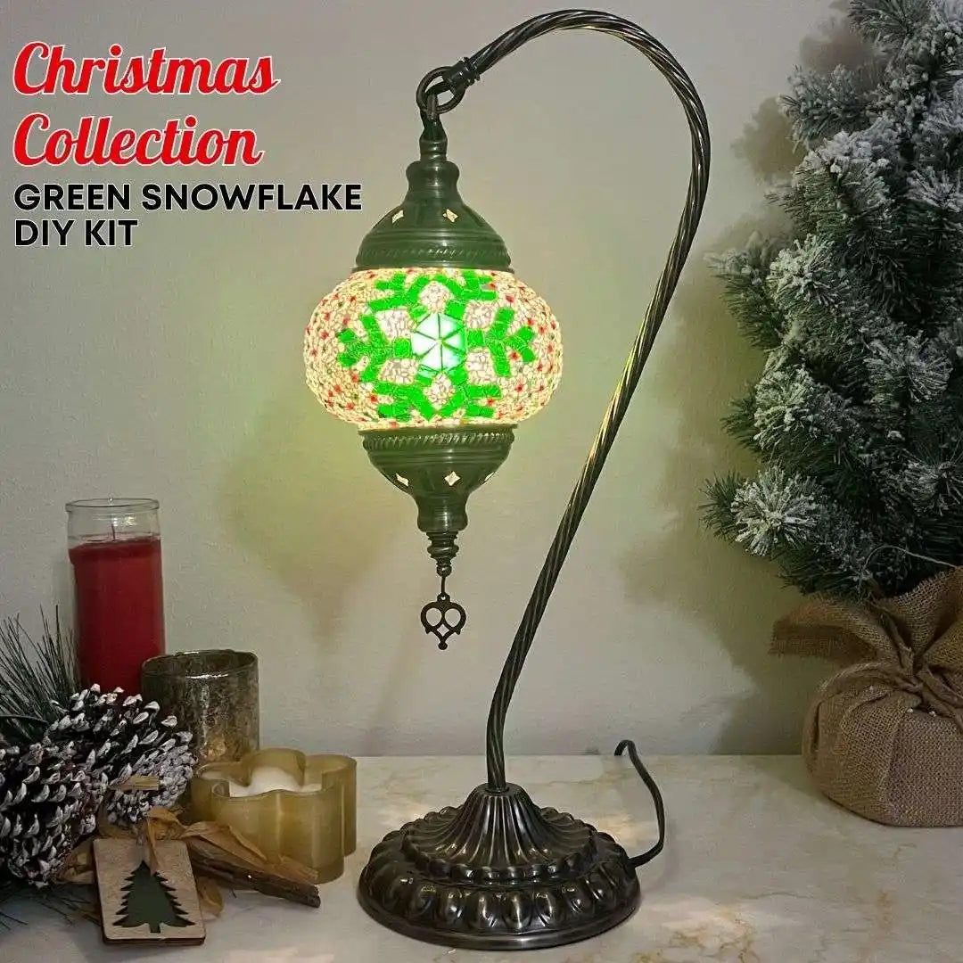 Green Snowflake DIY Kit promotional image featuring decorative moon-style lamp