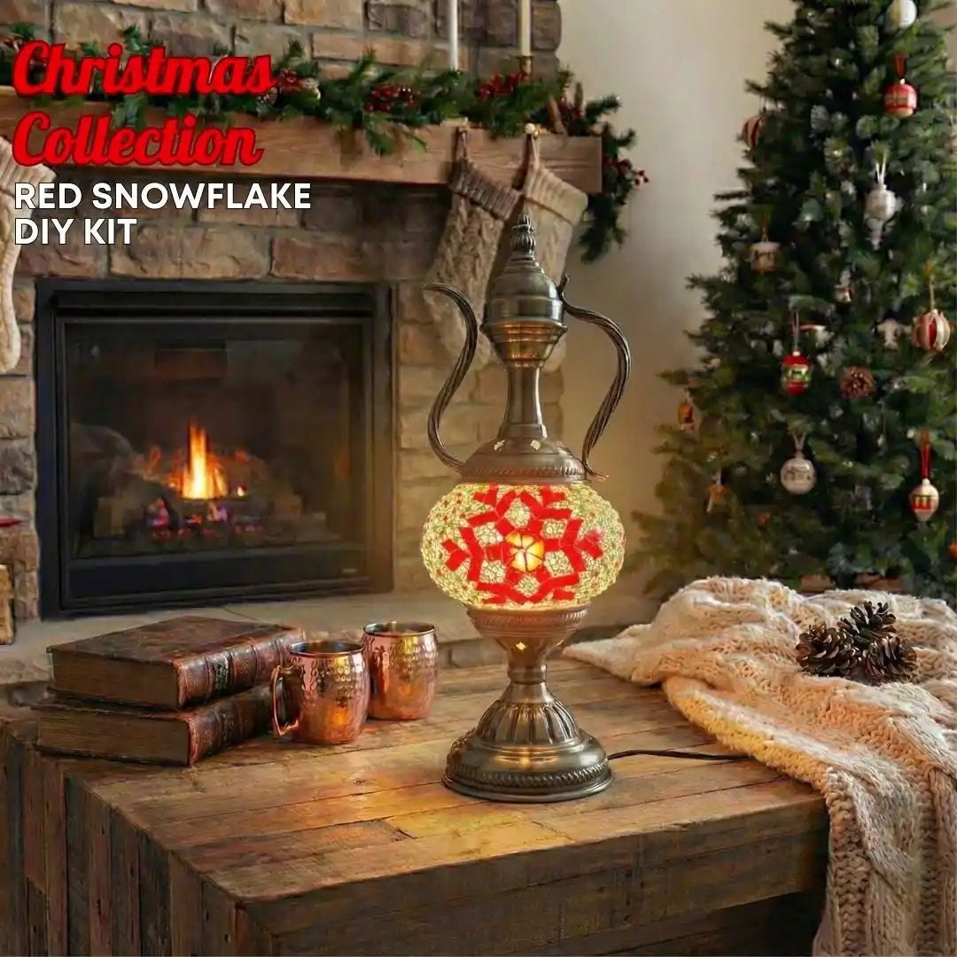 Christmas collection red snowflake pattern Turkish mosaic lamp DIY kit with festive holiday decoration