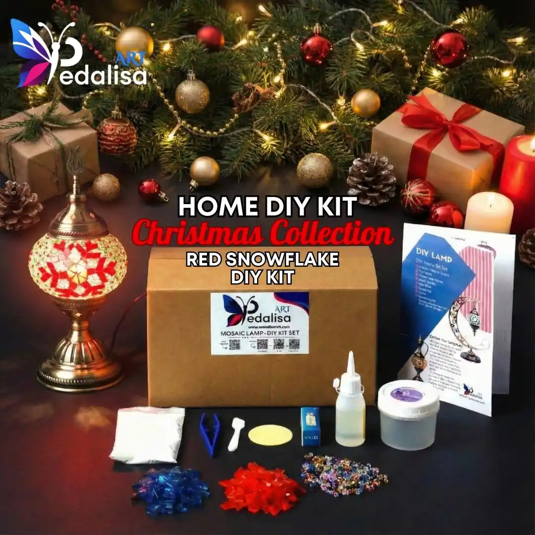 Christmas collection red snowflake pattern Turkish mosaic lamp DIY kit with festive holiday decoration